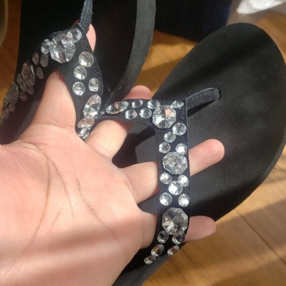 Bla k Rhinestone Embellished Flip Flops - Picture 8 of 8